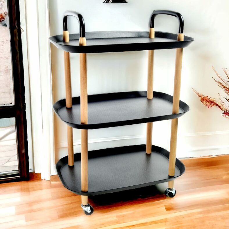 CARRELLO 3 RIPIANI IN LEGNO E PLASTICA CM 57*36*82